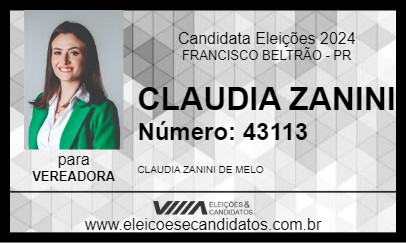 Candidato CLAUDIA ZANINI 2024 - FRANCISCO BELTRÃO - Eleições