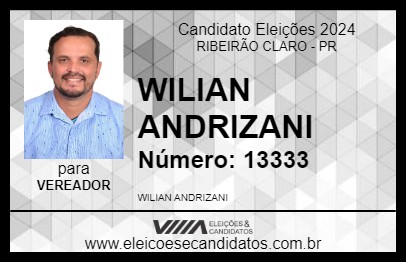 Candidato WILIAN ANDRIZANI 2024 - RIBEIRÃO CLARO - Eleições