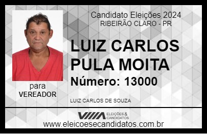 Candidato LUIZ CARLOS PULA MOITA 2024 - RIBEIRÃO CLARO - Eleições