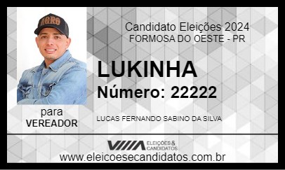 Candidato LUKINHA 2024 - FORMOSA DO OESTE - Eleições