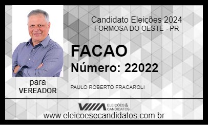 Candidato FACAO 2024 - FORMOSA DO OESTE - Eleições