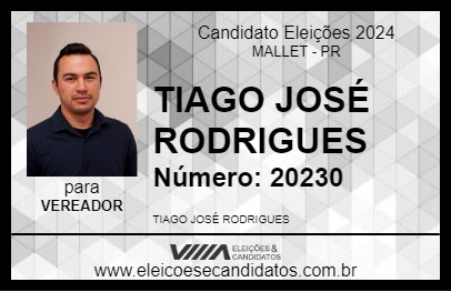 Candidato TIAGO JOSÉ RODRIGUES 2024 - MALLET - Eleições