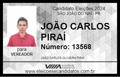 Candidato JOÃO CARLOS PIRAÍ 2024 - SÃO JOÃO DO IVAÍ - Eleições