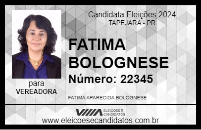 Candidato FATIMA BOLOGNESE 2024 - TAPEJARA - Eleições