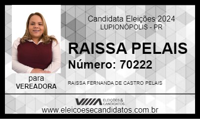 Candidato RAISSA PELAIS 2024 - LUPIONÓPOLIS - Eleições