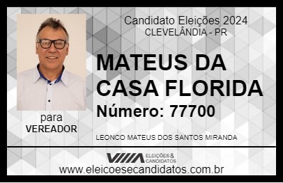 Candidato MATEUS DA CASA FLORIDA 2024 - CLEVELÂNDIA - Eleições