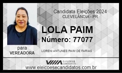 Candidato LOLA PAIM 2024 - CLEVELÂNDIA - Eleições