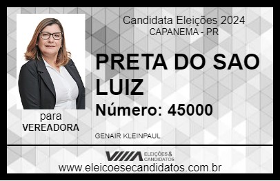 Candidato PRETA DO SAO LUIZ 2024 - CAPANEMA - Eleições