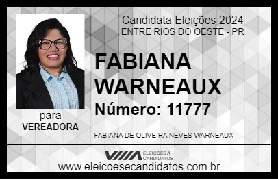 Candidato FABIANA WARNEAUX 2024 - ENTRE RIOS DO OESTE - Eleições