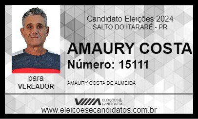 Candidato AMAURY COSTA 2024 - SALTO DO ITARARÉ - Eleições