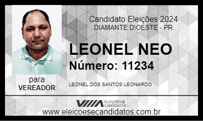 Candidato LEONEL NEO 2024 - DIAMANTE D\OESTE - Eleições