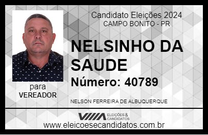 Candidato NELSINHO DA SAUDE 2024 - CAMPO BONITO - Eleições