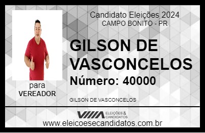 Candidato GILSON DE VASCONCELOS 2024 - CAMPO BONITO - Eleições