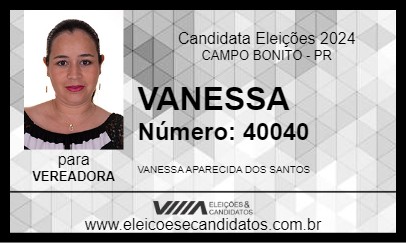 Candidato VANESSA 2024 - CAMPO BONITO - Eleições