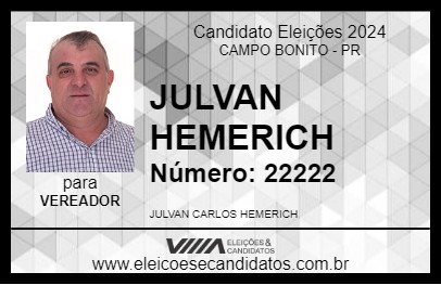 Candidato JULVAN HEMERICH 2024 - CAMPO BONITO - Eleições