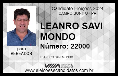 Candidato LEANRO SAVI MONDO 2024 - CAMPO BONITO - Eleições