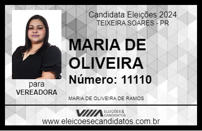 Candidato MARIA DE OLIVEIRA 2024 - TEIXEIRA SOARES - Eleições