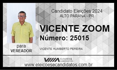 Candidato VICENTE ZOOM  2024 - ALTO PARANÁ - Eleições