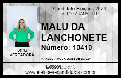 Candidato MALU DA LANCHONETE 2024 - ALTO PARANÁ - Eleições