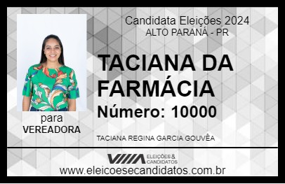 Candidato TACIANA DA FARMÁCIA 2024 - ALTO PARANÁ - Eleições