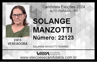 Candidato SOLANGE MANZOTTI 2024 - ALTO PARANÁ - Eleições