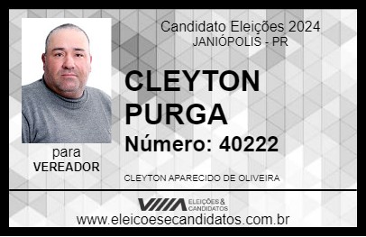 Candidato CLEYTON PURGA 2024 - JANIÓPOLIS - Eleições