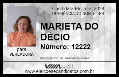 Candidato MARIETA DO DÉCIO 2024 - QUERÊNCIA DO NORTE - Eleições