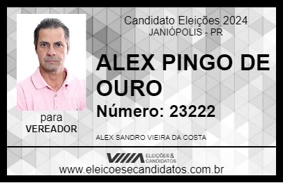 Candidato ALEX PINGO DE OURO 2024 - JANIÓPOLIS - Eleições