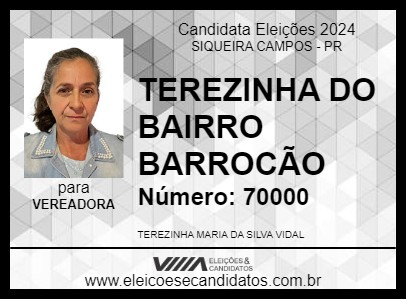 Candidato TEREZINHA DO BAIRRO BARROCÃO 2024 - SIQUEIRA CAMPOS - Eleições