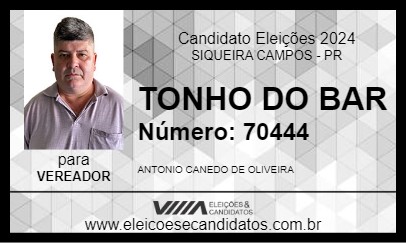 Candidato TONHO DO BAR 2024 - SIQUEIRA CAMPOS - Eleições