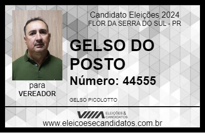 Candidato GELSO DO POSTO 2024 - FLOR DA SERRA DO SUL - Eleições