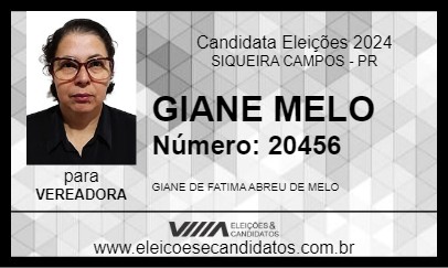 Candidato GIANE MELO 2024 - SIQUEIRA CAMPOS - Eleições