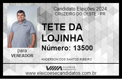 Candidato TETE DA LOJINHA 2024 - CRUZEIRO DO OESTE - Eleições