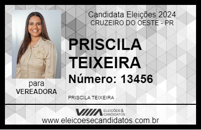 Candidato PRISCILA TEIXEIRA 2024 - CRUZEIRO DO OESTE - Eleições