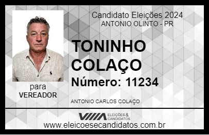 Candidato TONINHO COLAÇO 2024 - ANTONIO OLINTO - Eleições