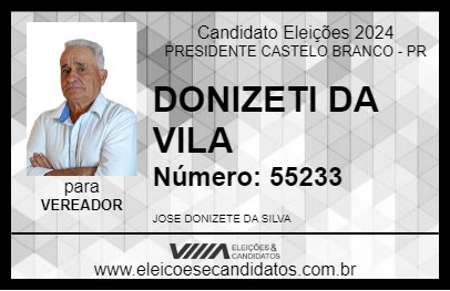 Candidato DONIZETI DA VILA 2024 - PRESIDENTE CASTELO BRANCO - Eleições