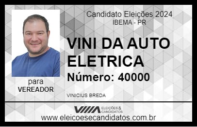 Candidato VINI DA AUTO ELETRICA 2024 - IBEMA - Eleições