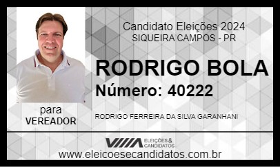 Candidato RODRIGO BOLA 2024 - SIQUEIRA CAMPOS - Eleições