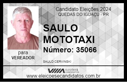 Candidato SAULO MOTOTAXI 2024 - QUEDAS DO IGUAÇU - Eleições