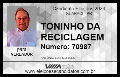 Candidato TONINHO DA RECICLAGEM 2024 - GUARACI - Eleições