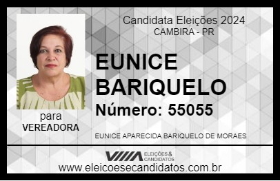 Candidato EUNICE BARIQUELO 2024 - CAMBIRA - Eleições