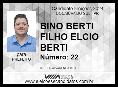 Candidato BINO BERTI   FILHO ELCIO BERTI 2024 - BOCAIÚVA DO SUL - Eleições