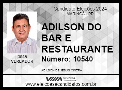 Candidato ADILSON DO BAR E RESTAURANTE 2024 - MARINGÁ - Eleições