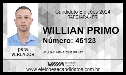 Candidato WILLIAN PRIMO 2024 - TAPEJARA - Eleições