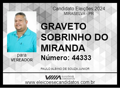 Candidato GRAVETO SOBRINHO DO MIRANDA 2024 - MIRASELVA - Eleições