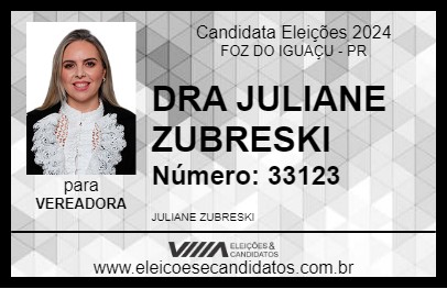 Candidato DRA JULIANE ZUBRESKI 2024 - FOZ DO IGUAÇU - Eleições