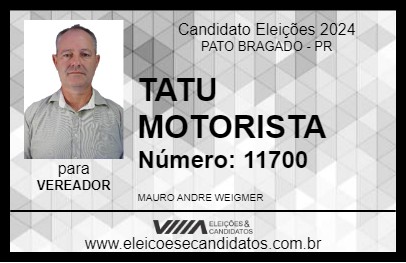 Candidato TATU MOTORISTA 2024 - PATO BRAGADO - Eleições