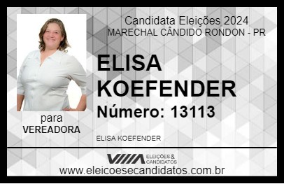 Candidato ELISA KOEFENDER 2024 - MARECHAL CÂNDIDO RONDON - Eleições