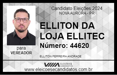 Candidato ELLITON DA LOJA ELLITEC 2024 - NOVA AURORA - Eleições