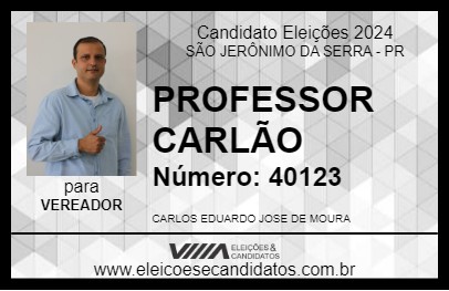 Candidato PROFESSOR CARLÃO 2024 - SÃO JERÔNIMO DA SERRA - Eleições